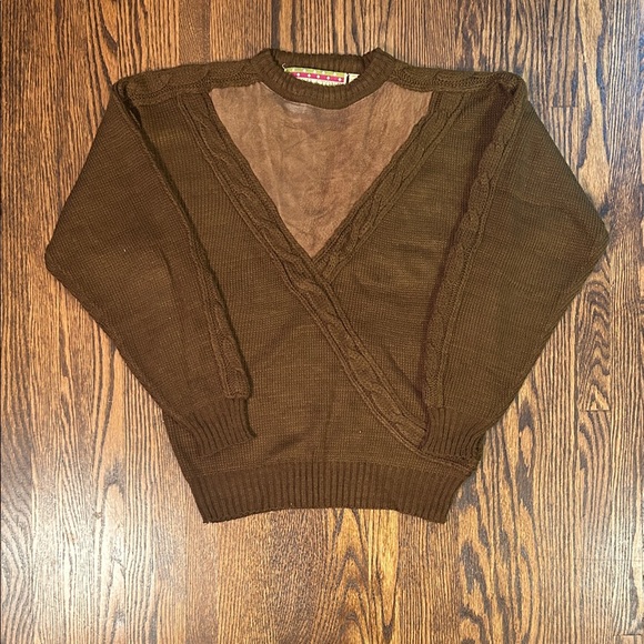 Vintage 80s Touchstone Knit Sweater with Leather Patch - Picture 1 of 12
